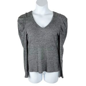 Heather Gray V Neck Puff Flounce Sleeve Top